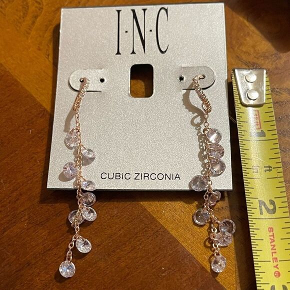 NWT INC International Concepts cubic zirconia gold tone long earrings - Picture 6 of 7